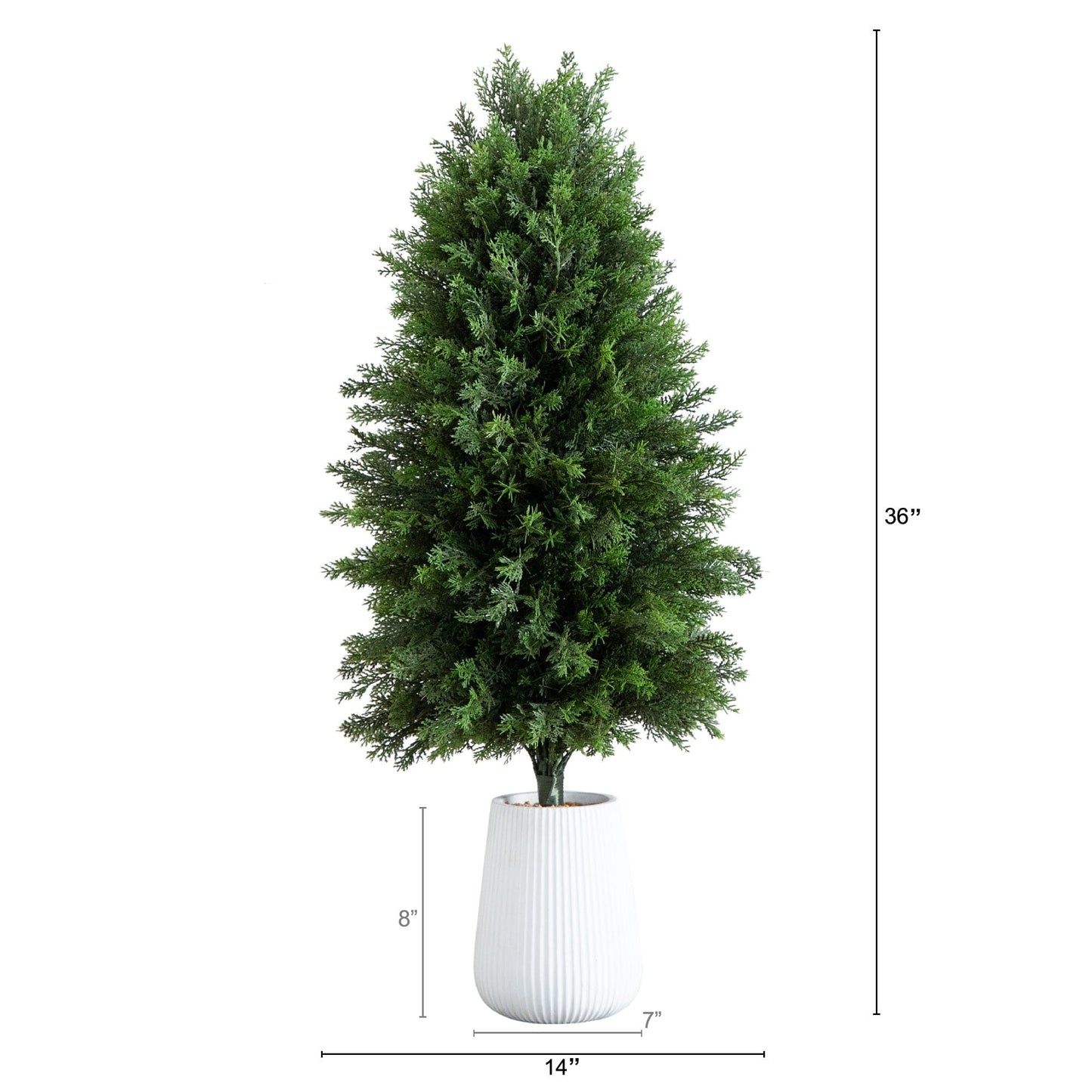 Cedar Faux Tree in Decorative White Planter 3’