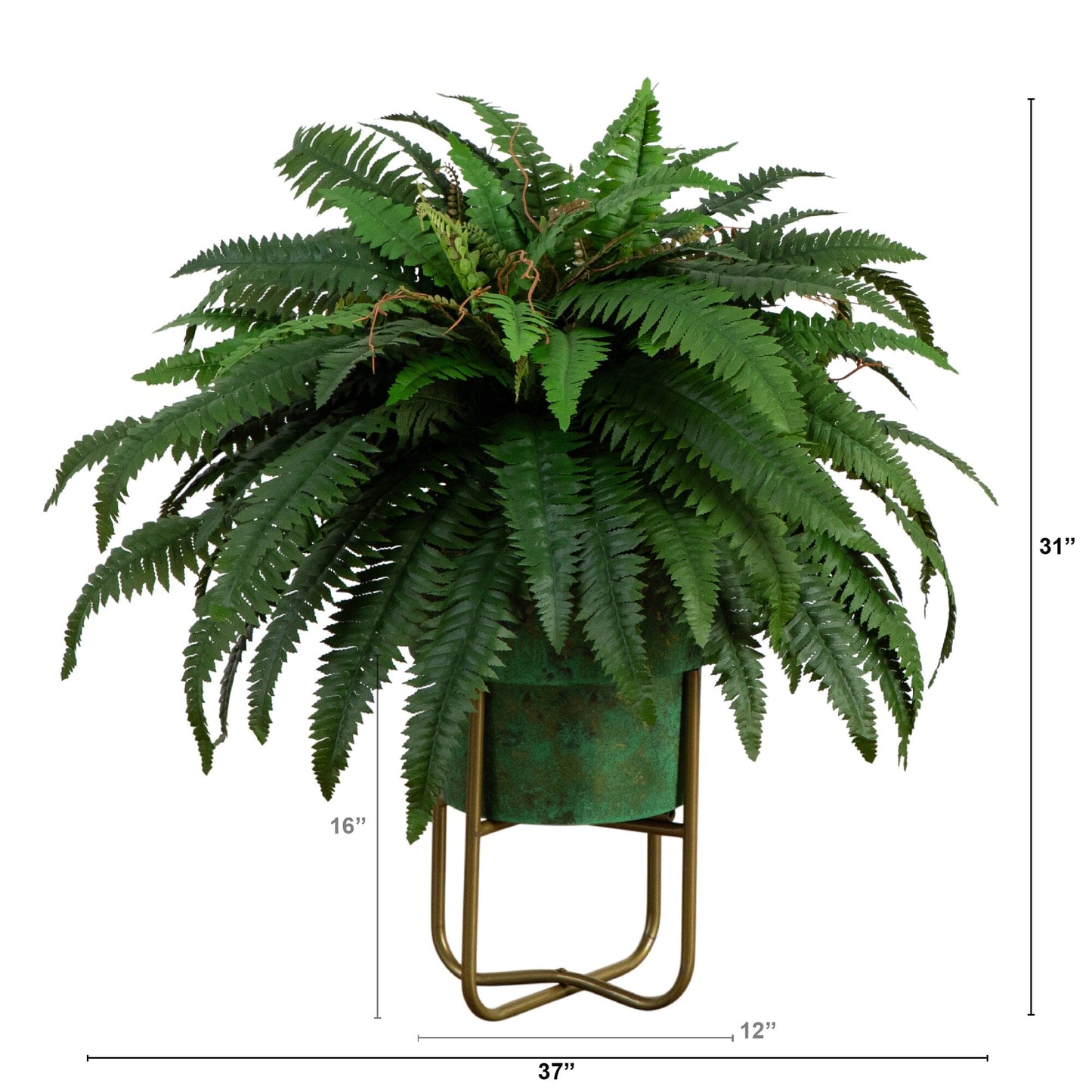 Boston Fern Faux in Patina Planter & Stand 31”