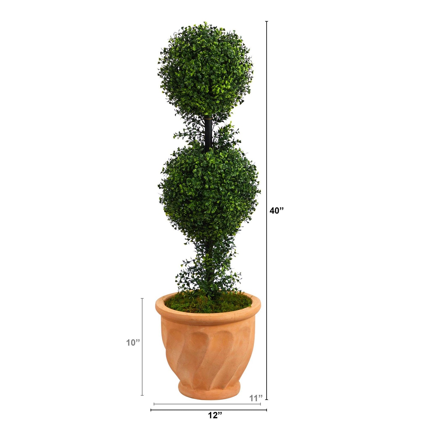 Boxwood Tree Double Ball Faux Topiary in Terra-Cotta Planter 40”