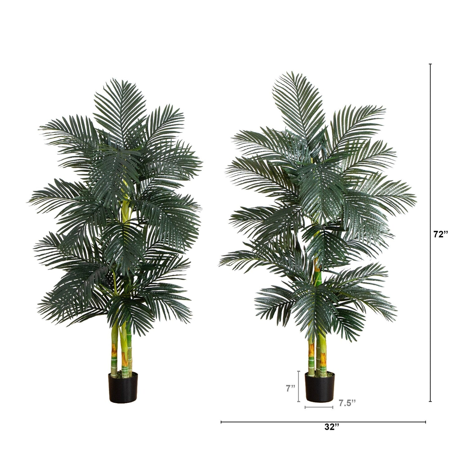 Golden Cane Palm Triple Stalk Faux Tree (Set of 2) 6’