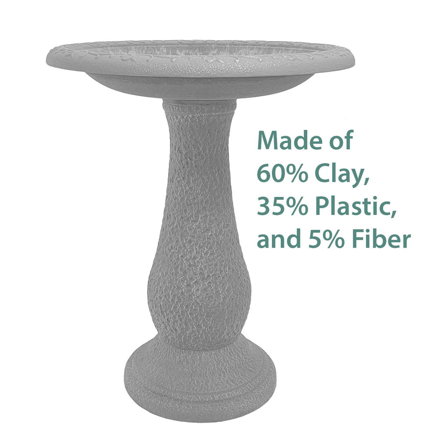 24" Dove Gray Fiber Clay Birdbath