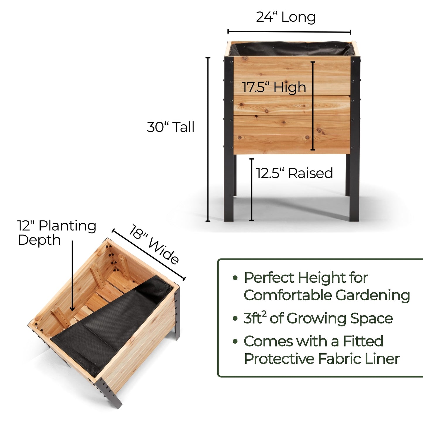 18″ x 24″ Raised Garden Bed - 30" TALL / Signature