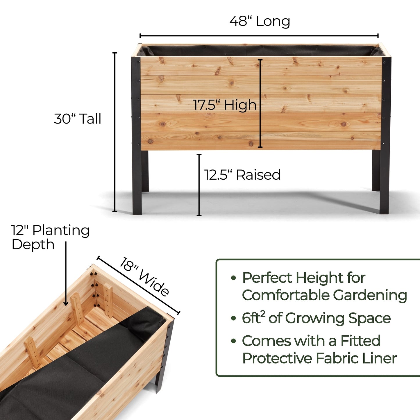 18" x 48" Raised Garden Bed - 30" TALL / Signature