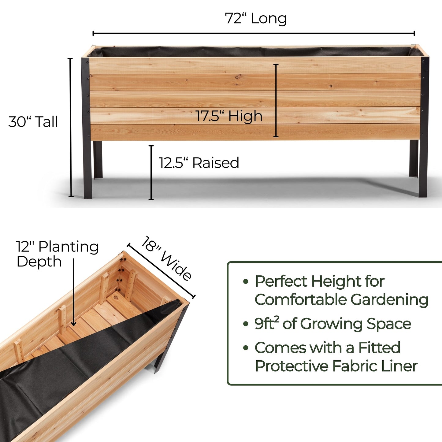 18" x 72" Raised Garden Bed - 30" TALL / Signature