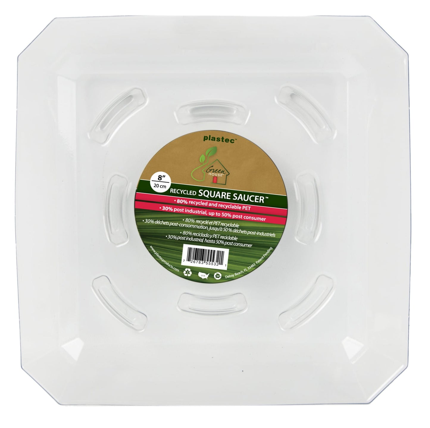 CLEAR PLASTIC SAUCER SQUARE 8in