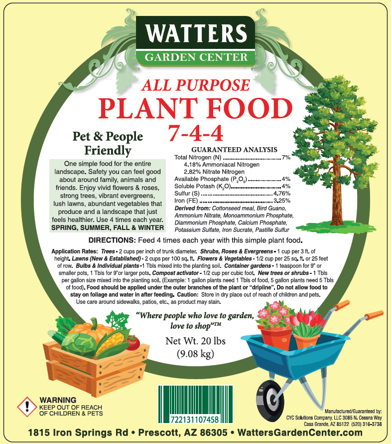 WATTERS 7-4-4 ALL PURPOSE PLANT FOOD 20lb