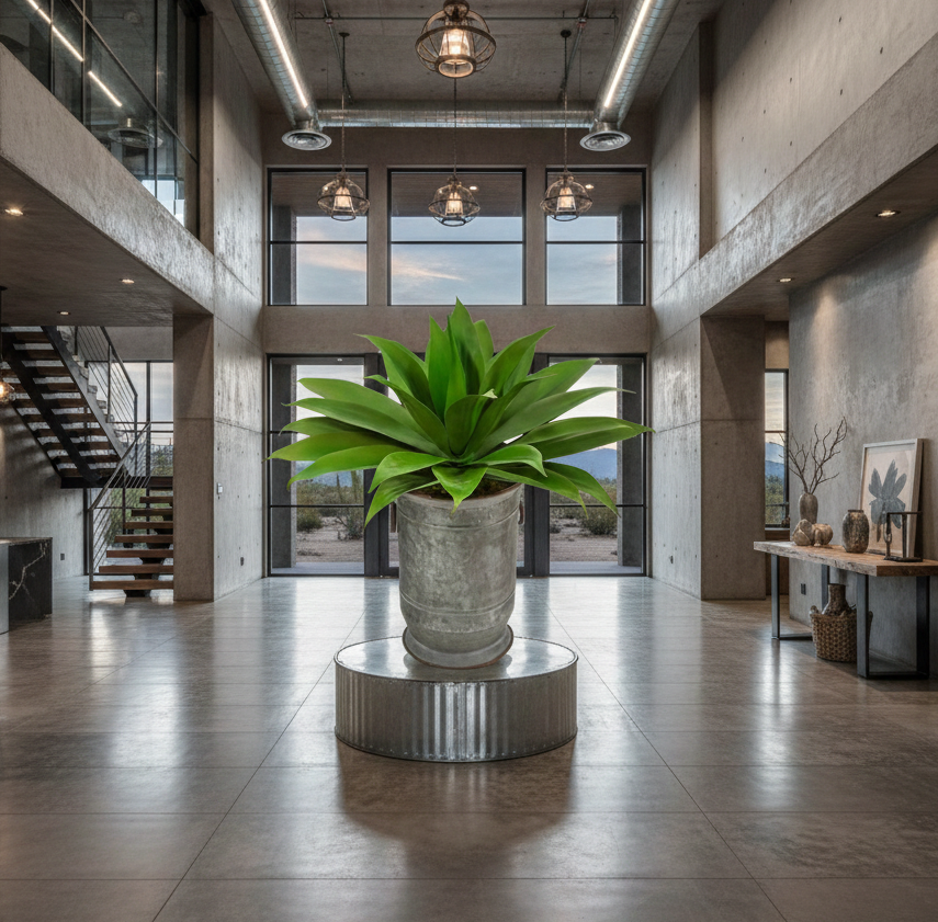 Agave Succulent Faux Plant in Vintage Metal Planter 26”