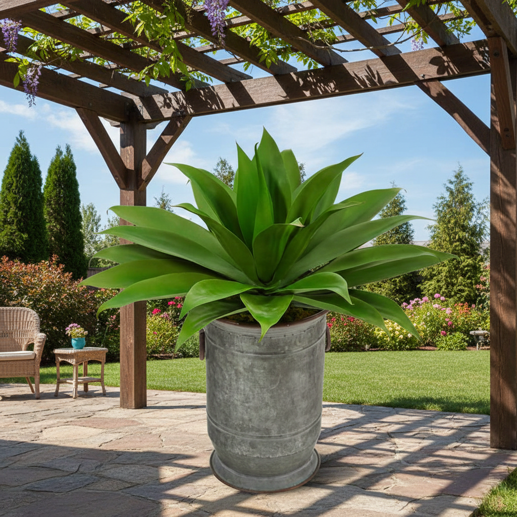 Agave Succulent Faux Plant in Vintage Metal Planter 26”