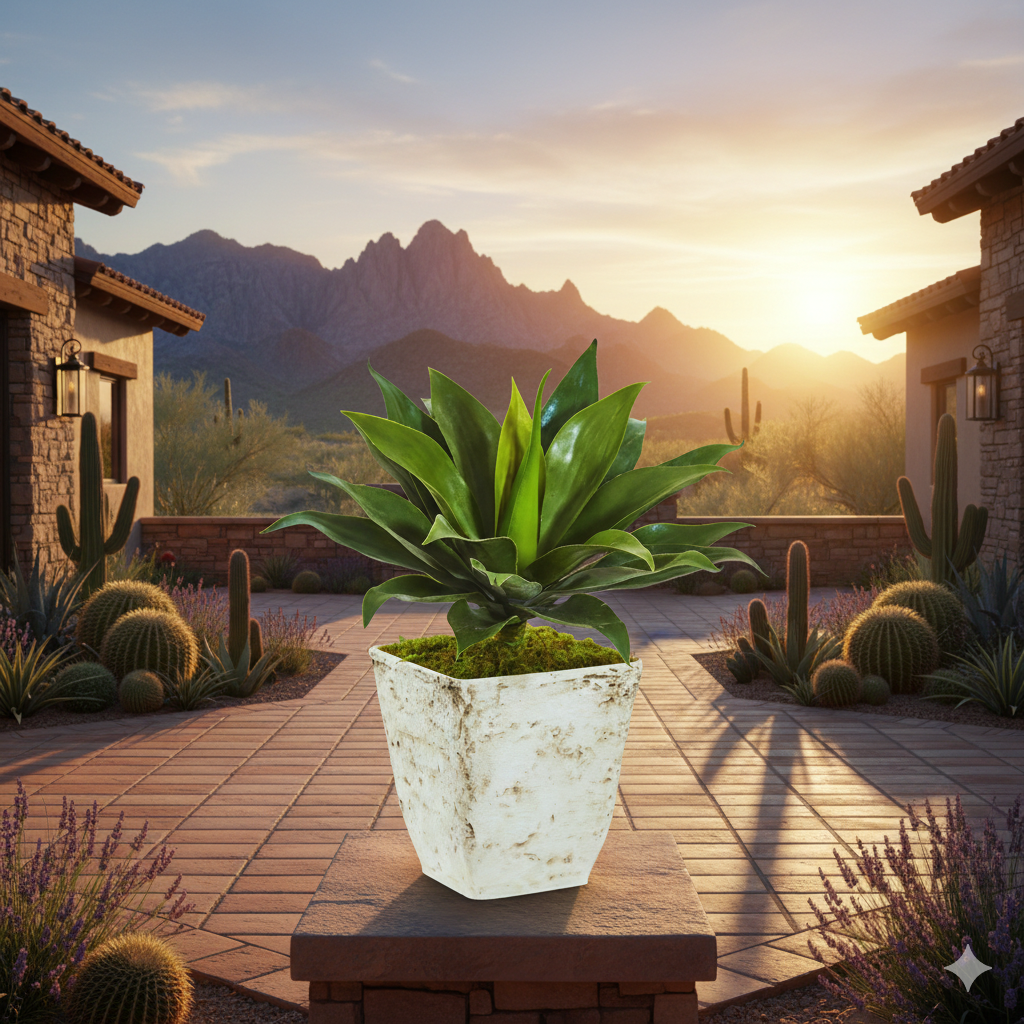 Large Agave Faux Plant in Country White Planter 26”