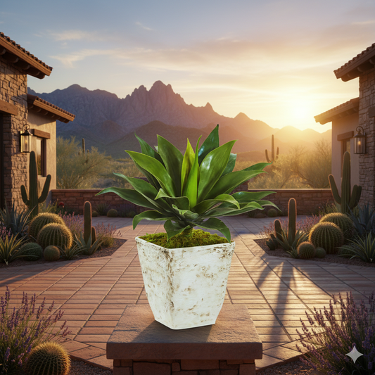 Large Agave Faux Plant in Country White Planter 26”