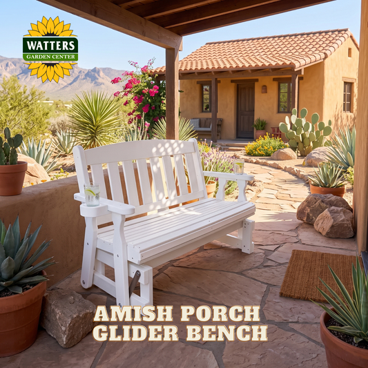 4ft Heavy Duty Amish Porch Glider Bench in White with Cupholders - Made in USA