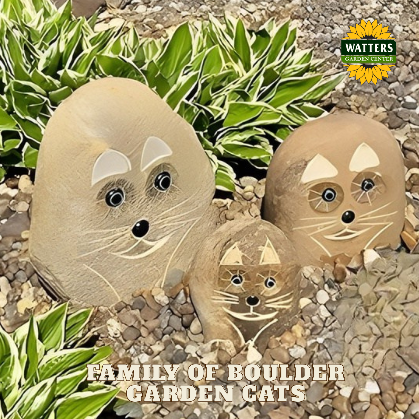 Boulder Cats Family - cute 3 Pcs 4"-6"-8"