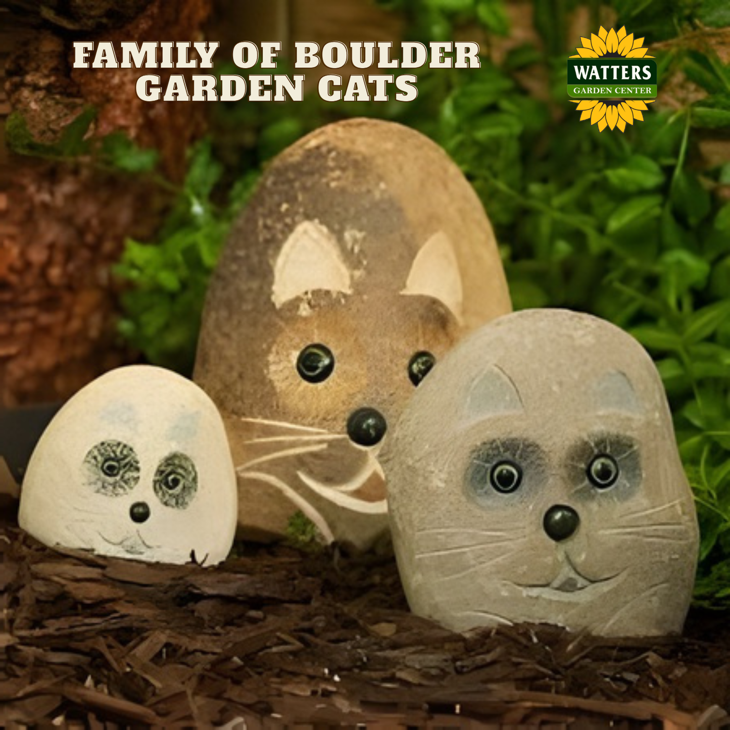 Boulder Cats Family - cute 3 Pcs 4"-6"-8"