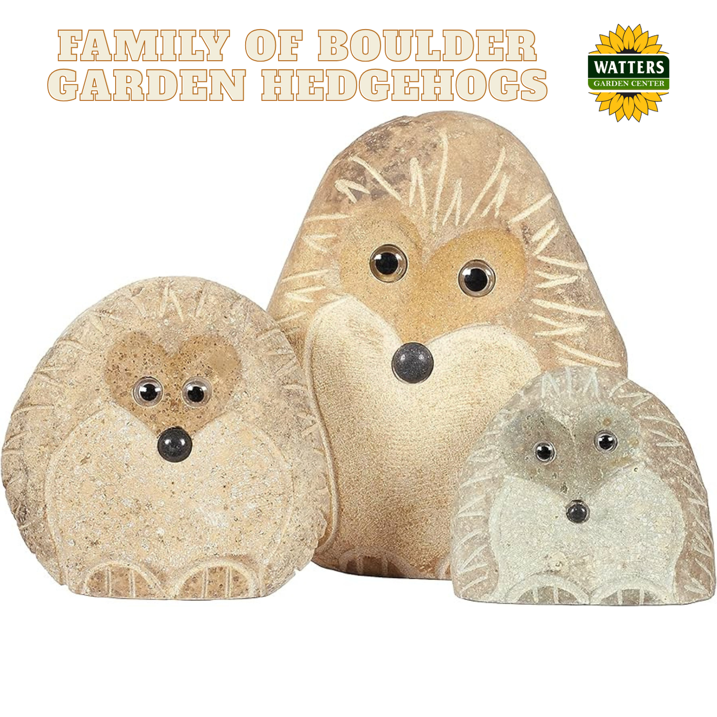 Boulder Standing Hedgehogs Family -  cute 3 Pcs 4"-6"-8"