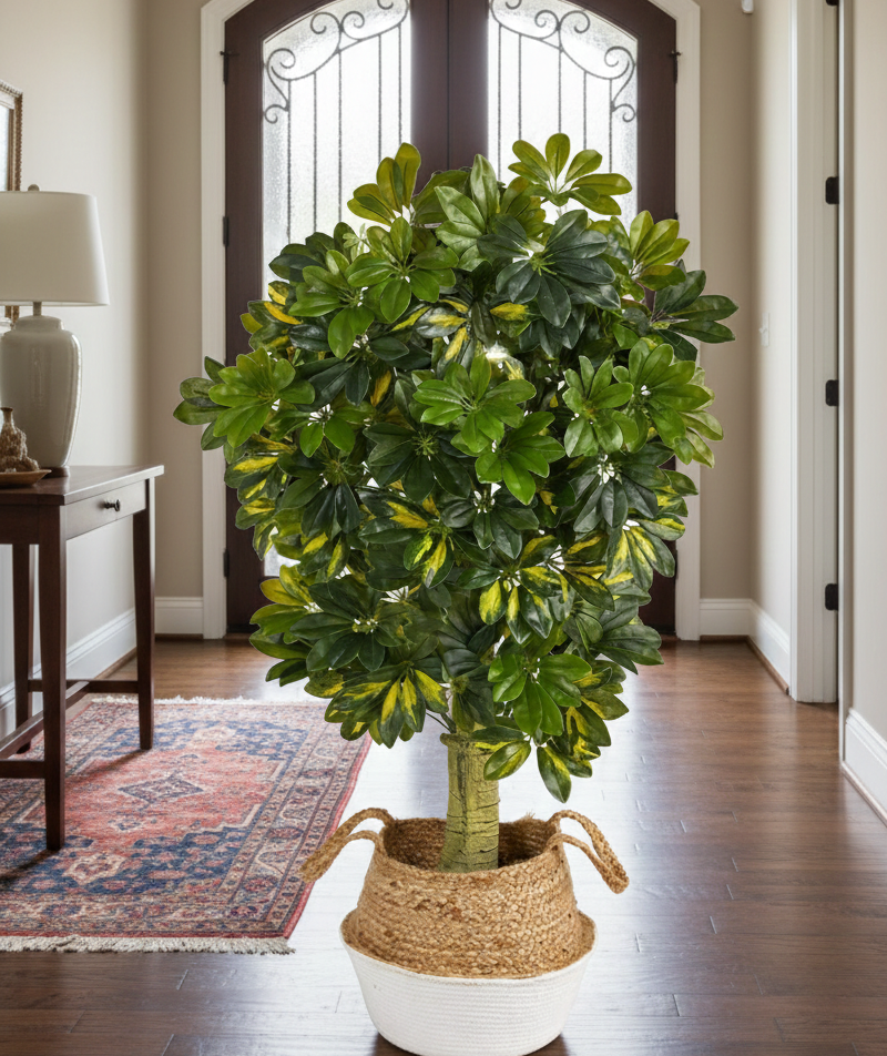 Umbrella Tree Faux in Boho Chic Jute Planter 4’