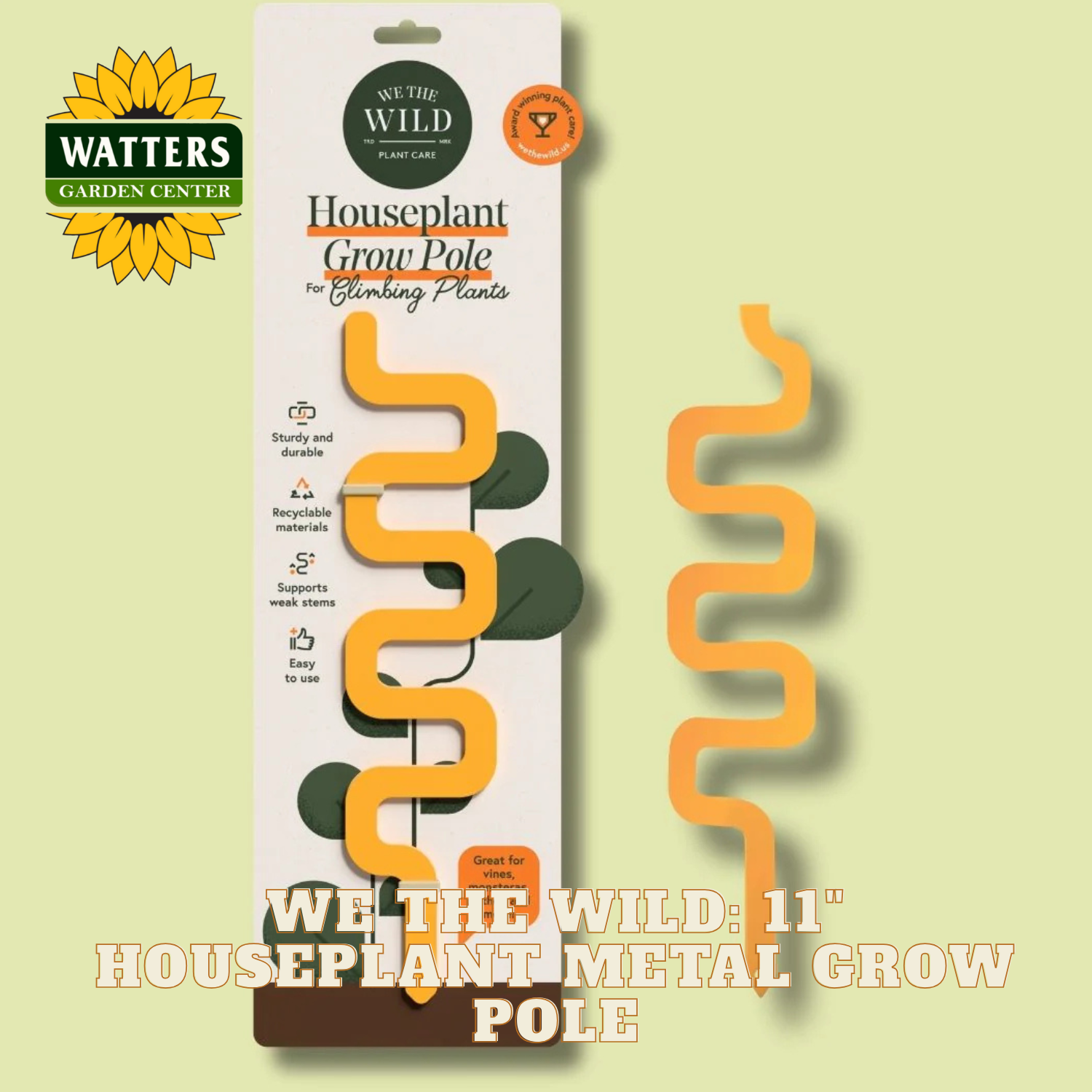 Watters Garden Center houseplant grow pole packaging on a light green background