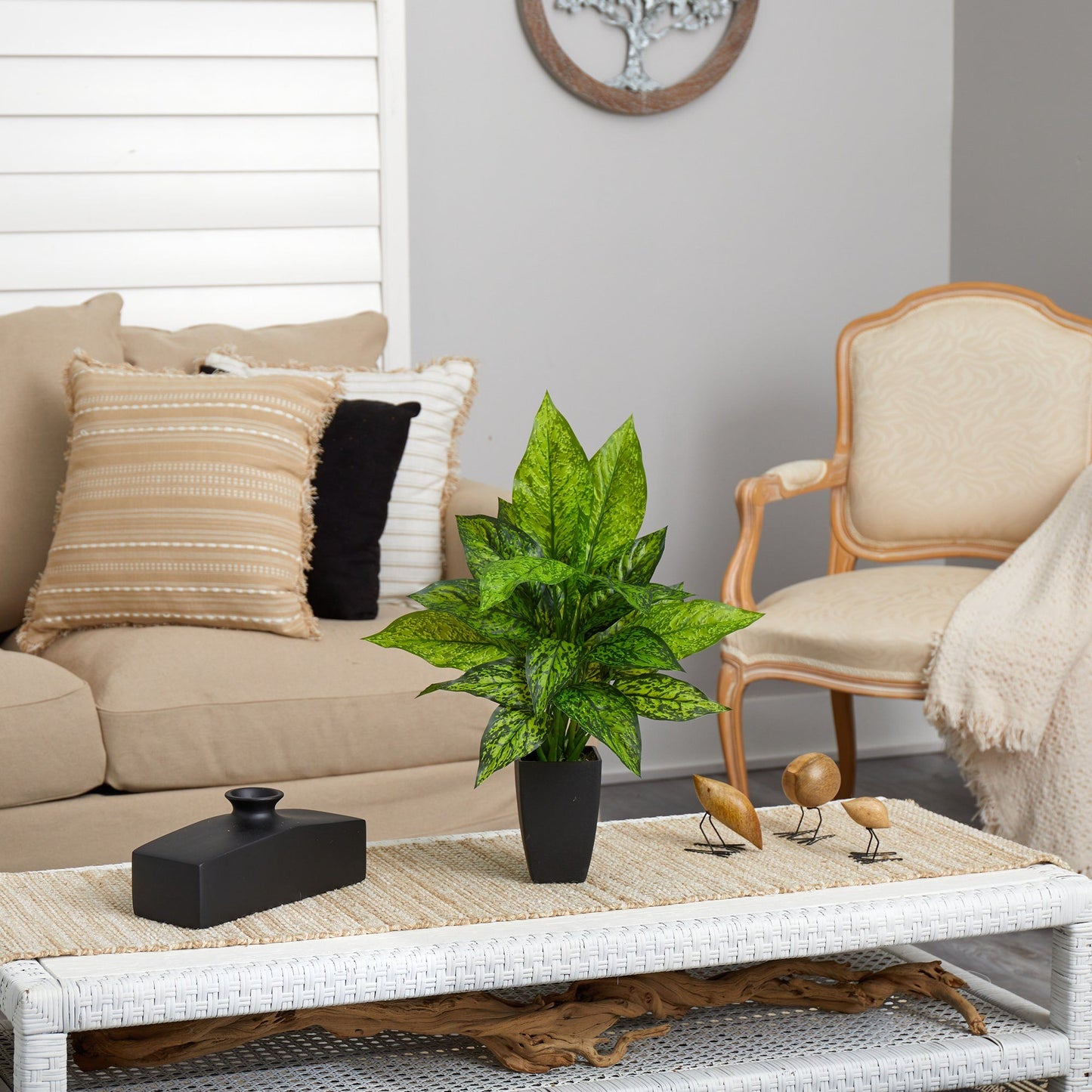 Mother in Laws Tougue Faux Dieffenbachia Plant in Designer Pot 21”