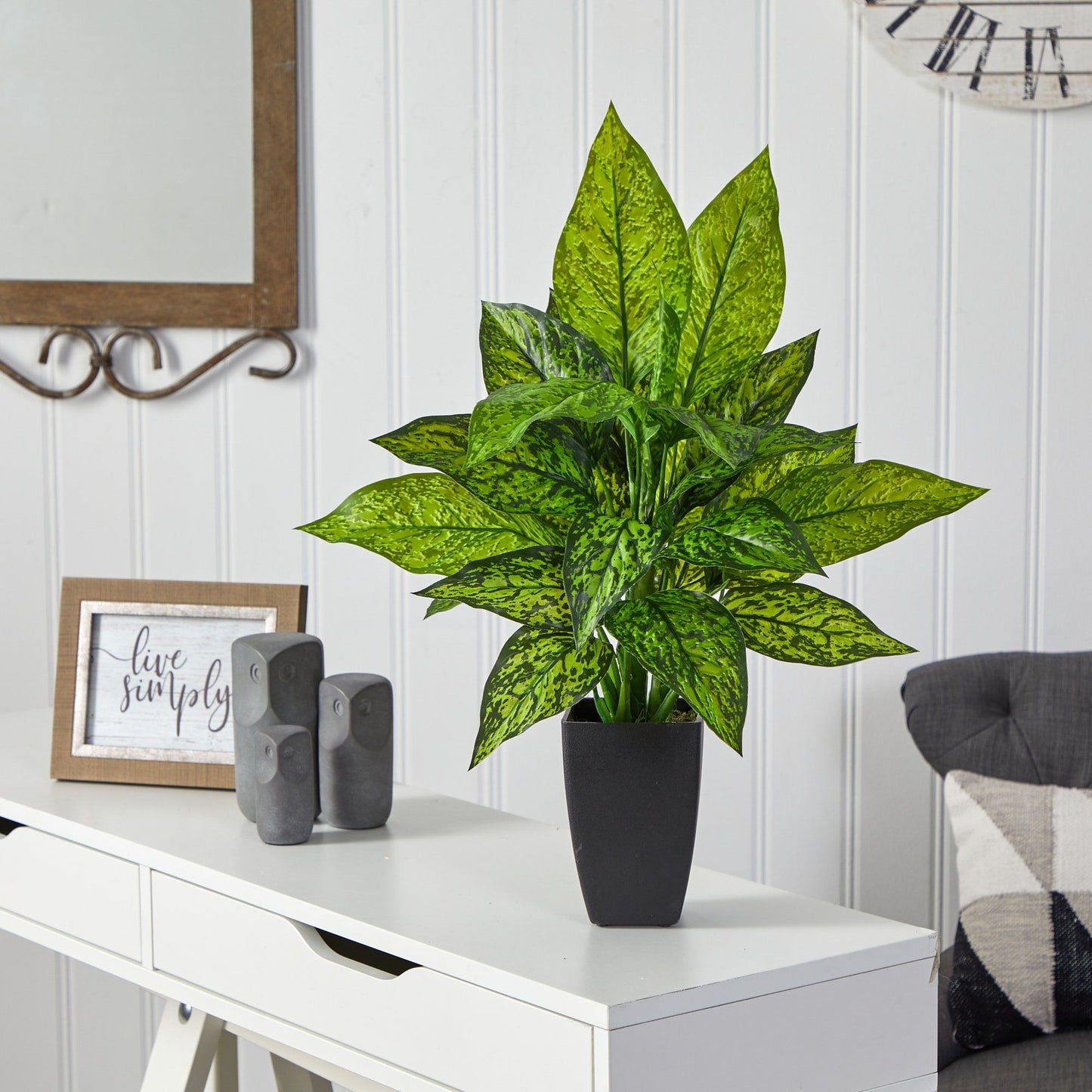Mother in Laws Tougue Faux Dieffenbachia Plant in Designer Pot 21”