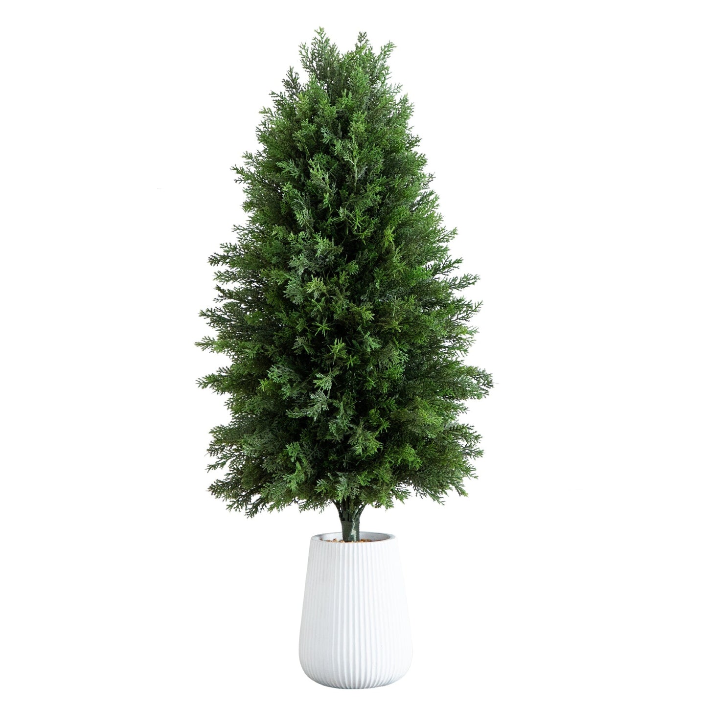 Cedar Faux Tree in Decorative White Planter 3’