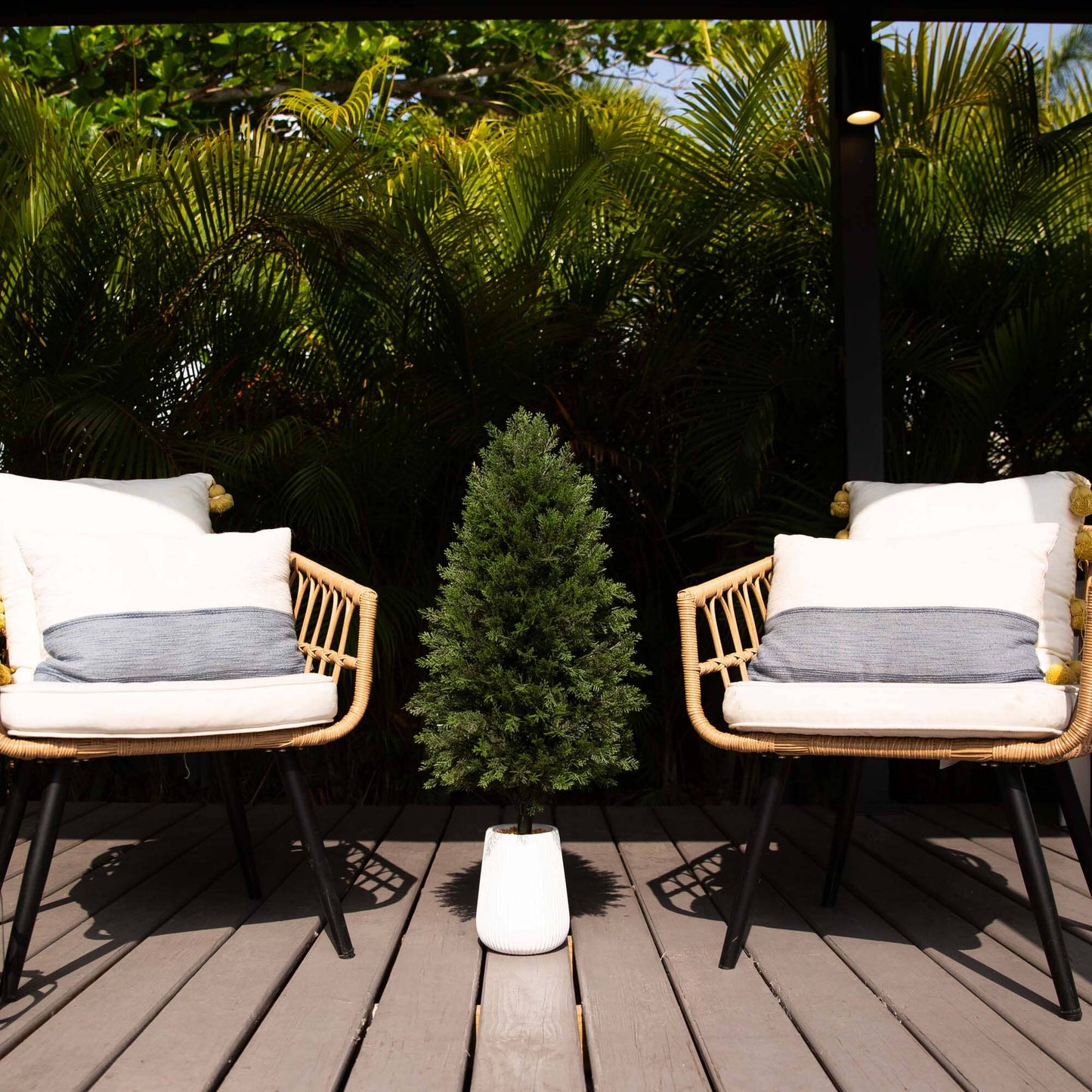 Cedar Faux Tree in Decorative White Planter 3’