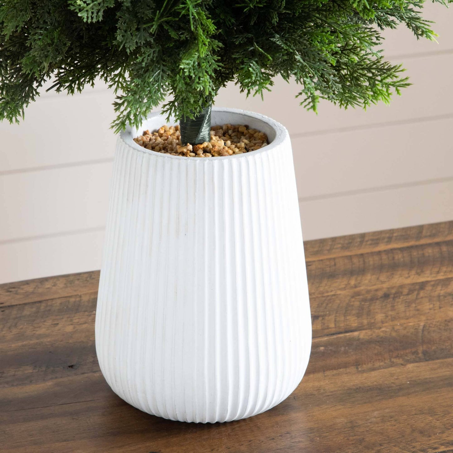 Cedar Faux Tree in Decorative White Planter 3’