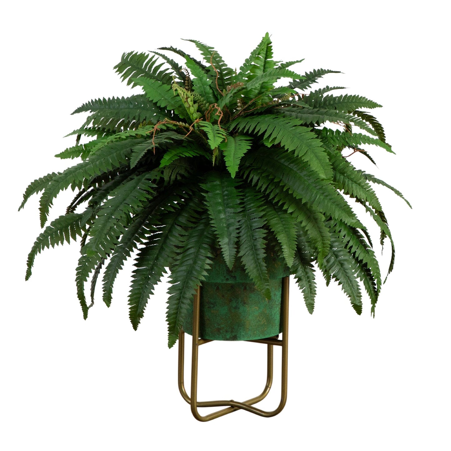 Boston Fern Faux in Patina Planter & Stand 31”