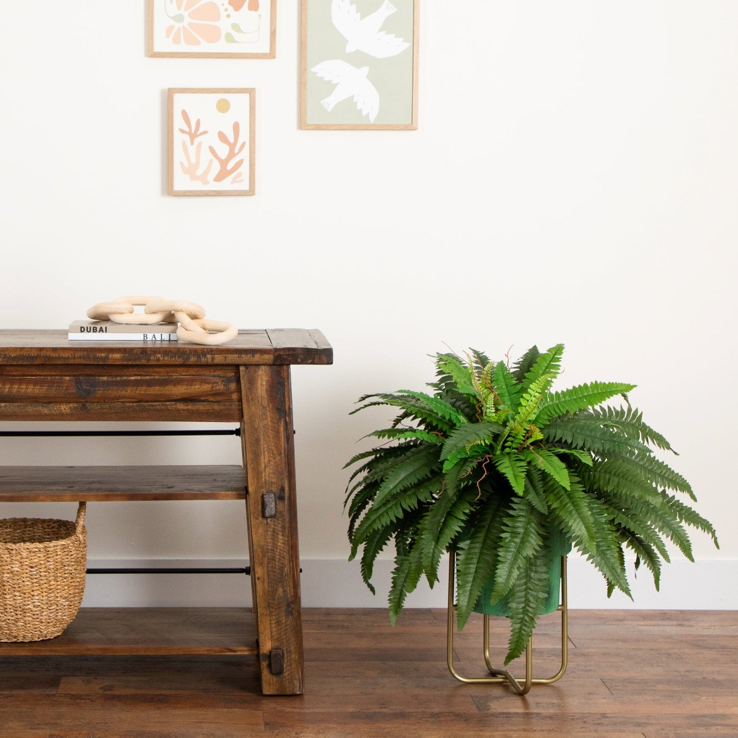 Boston Fern Faux in Patina Planter & Stand 31”