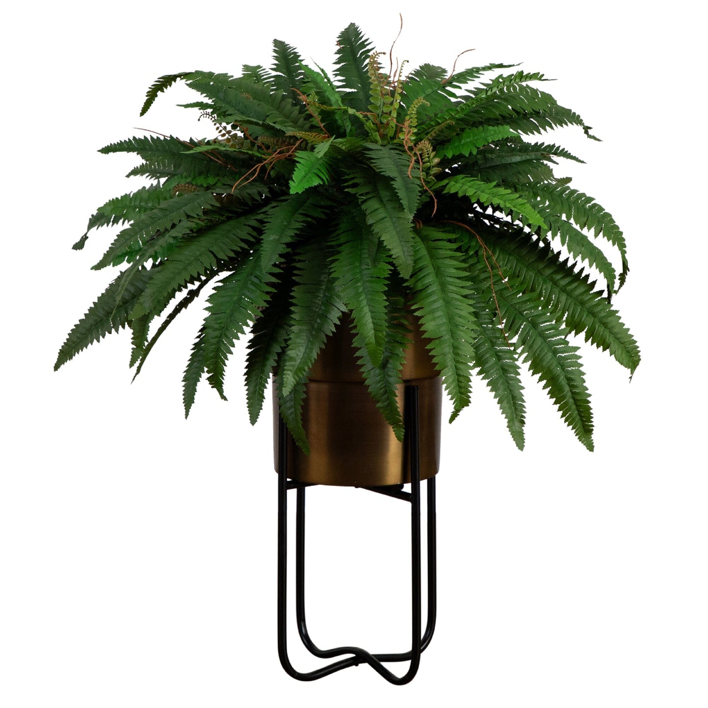 Boston Faux Fern with Brass Metal Planter & Stand 35”