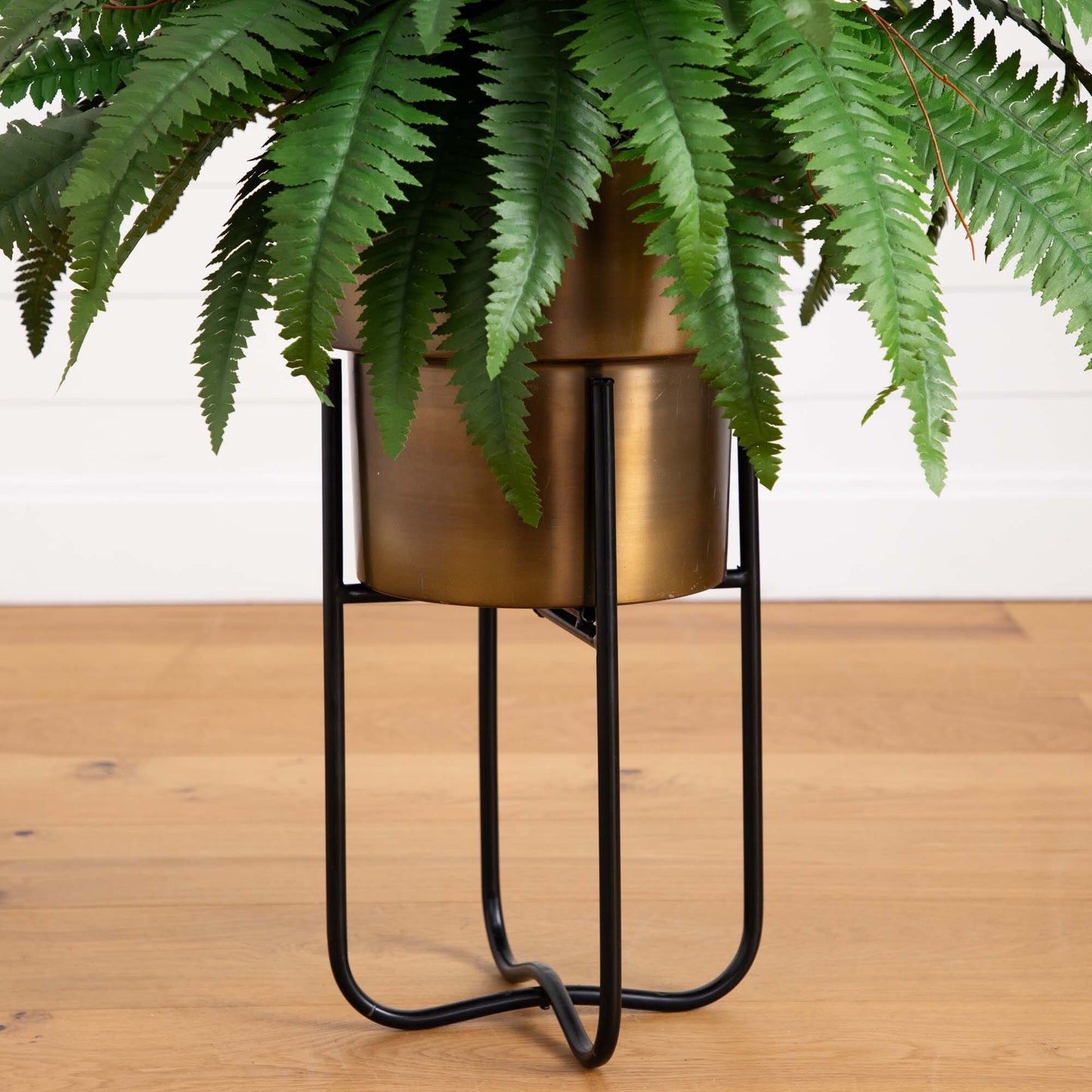 Boston Faux Fern with Brass Metal Planter & Stand 35”