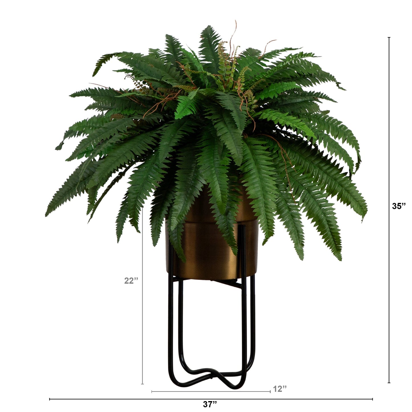 Boston Faux Fern with Brass Metal Planter & Stand 35”