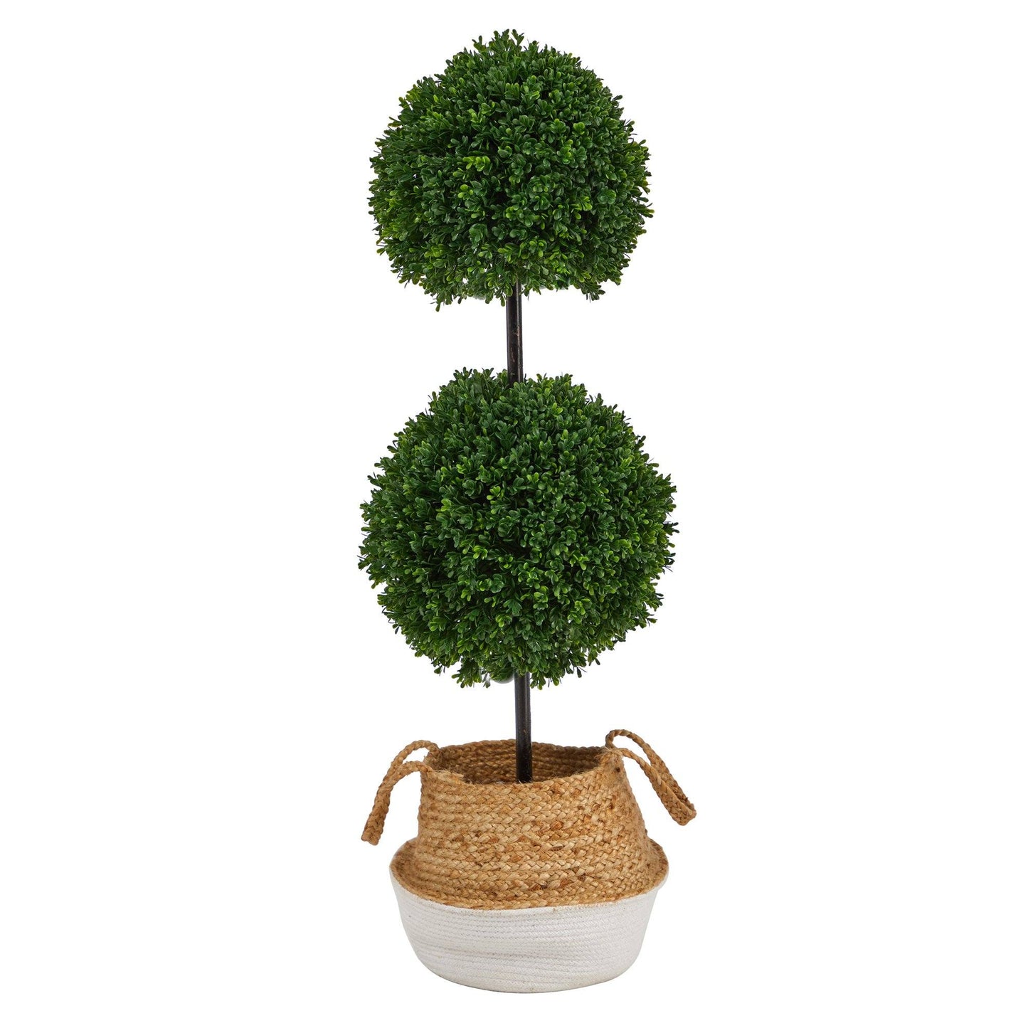 Boxwood Double Ball Topiary Tree in Boho Chic Jute Planter 3.5’