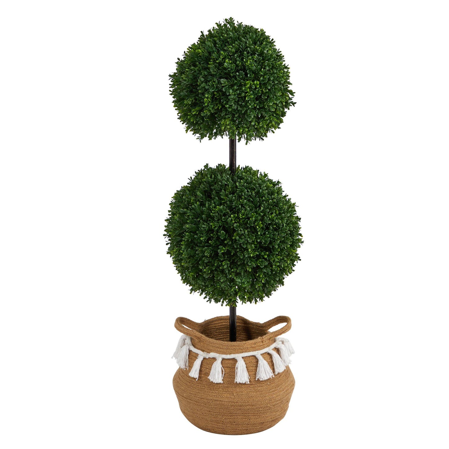 Boxwood Tree Double Faux Topiary in Boho Chic Natural Planter 3.5’