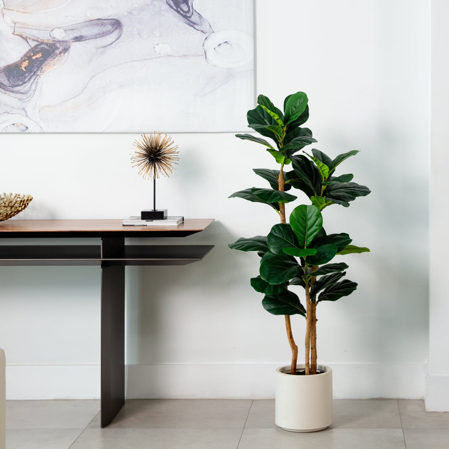 Fiddle Leaf Faux Tree in Decorative White Planter 4’