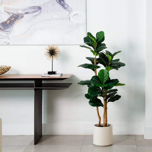 Fiddle Leaf Faux Tree in Decorative White Planter 4’