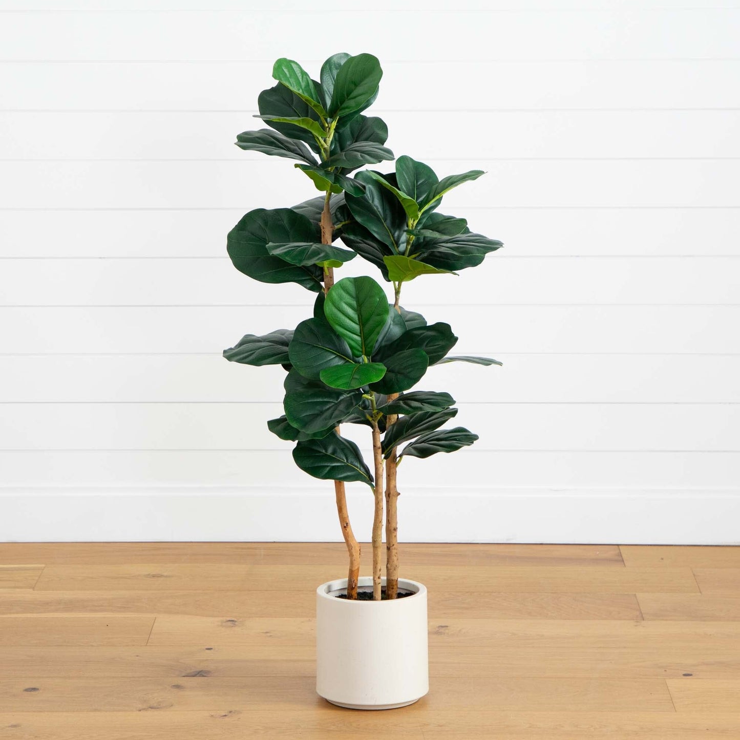 Fiddle Leaf Faux Tree in Decorative White Planter 4’