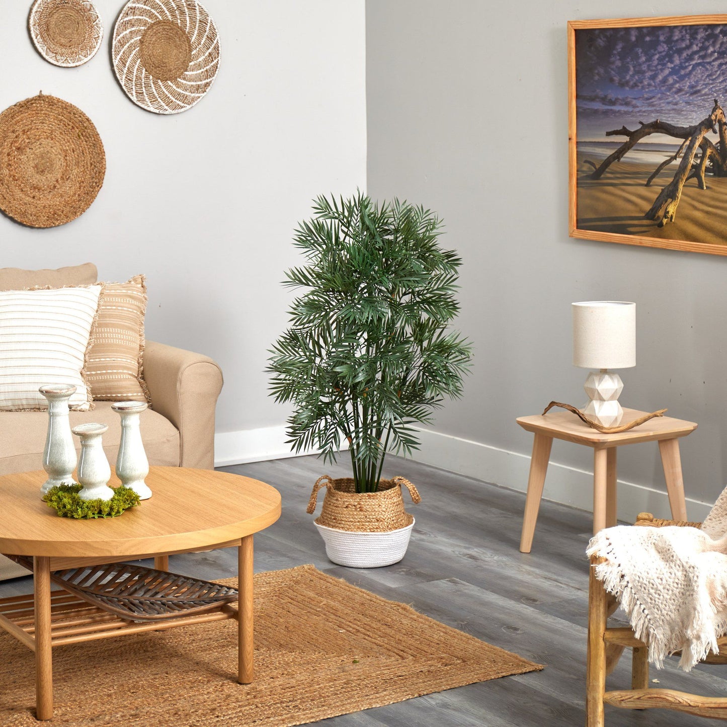 Parlor Palm Faux Tree in Boho Chic Jute Planter 4'