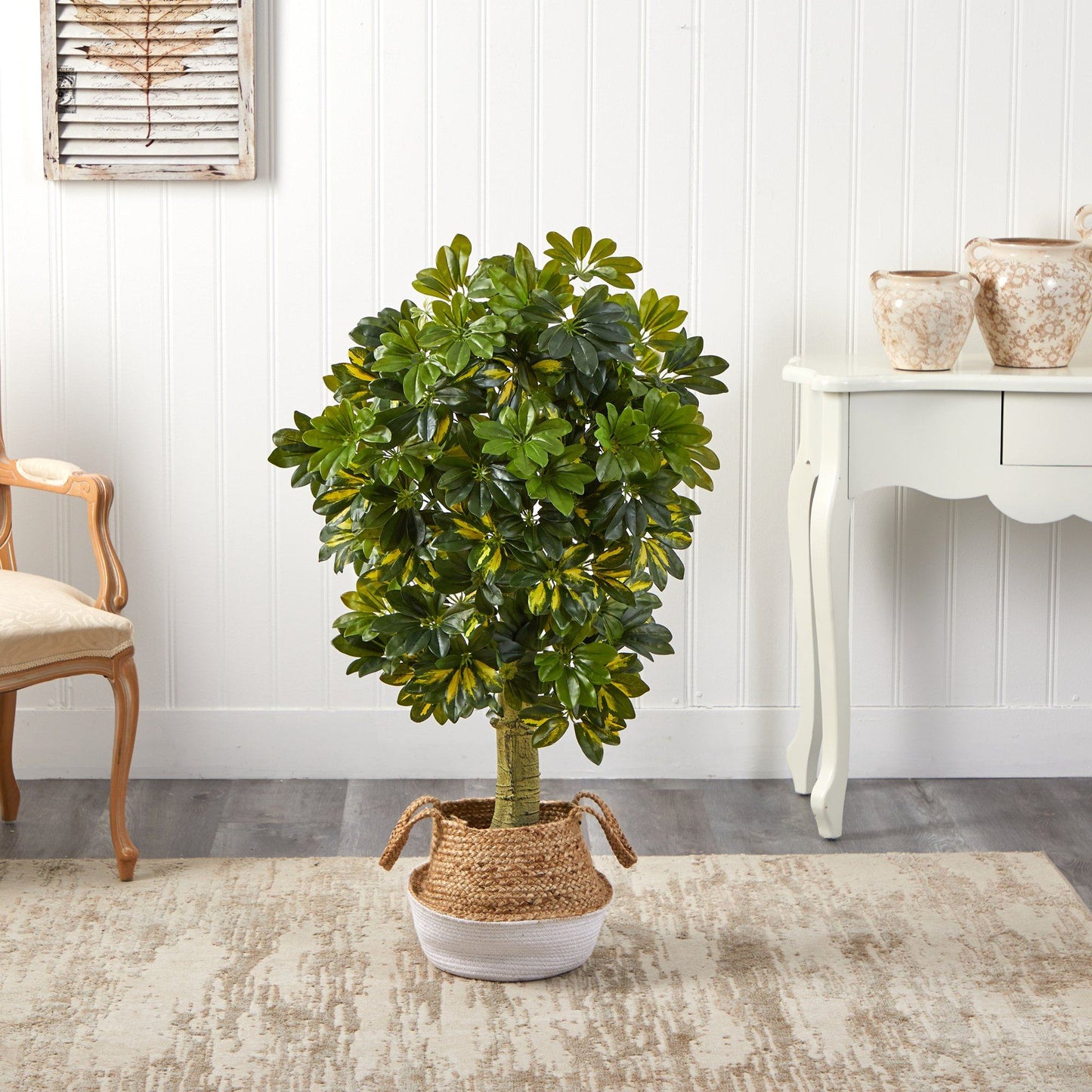 Umbrella Tree Faux in Boho Chic Jute Planter 4’