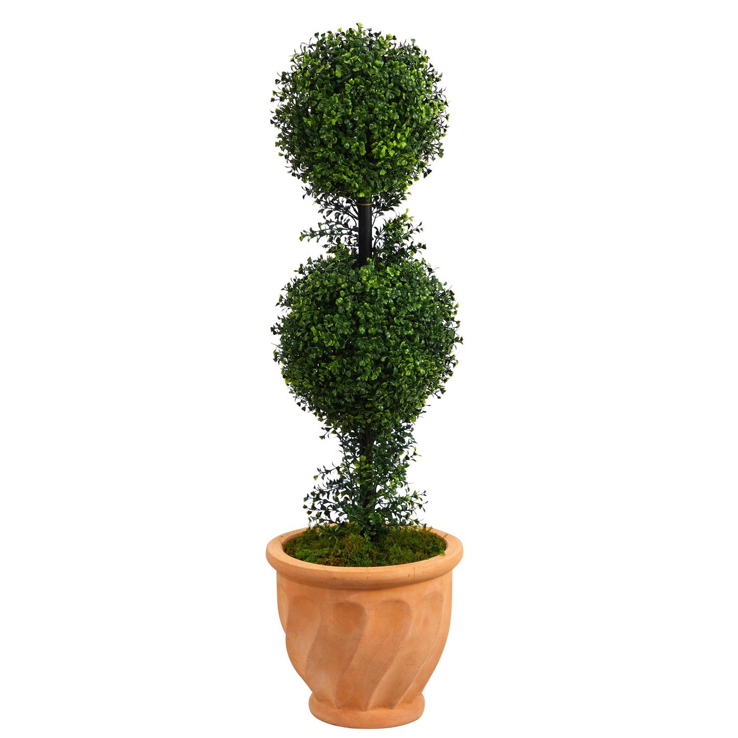 Boxwood Tree Double Ball Faux Topiary in Terra-Cotta Planter 40”