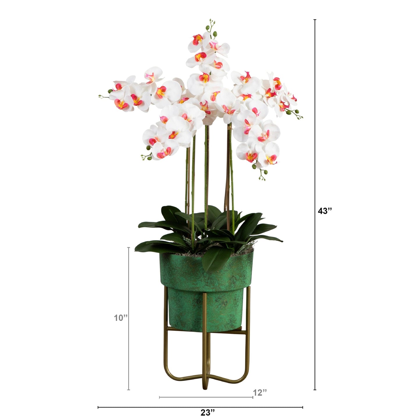 Orchid Faux Arrangement in Patina Planter & Stand 43”