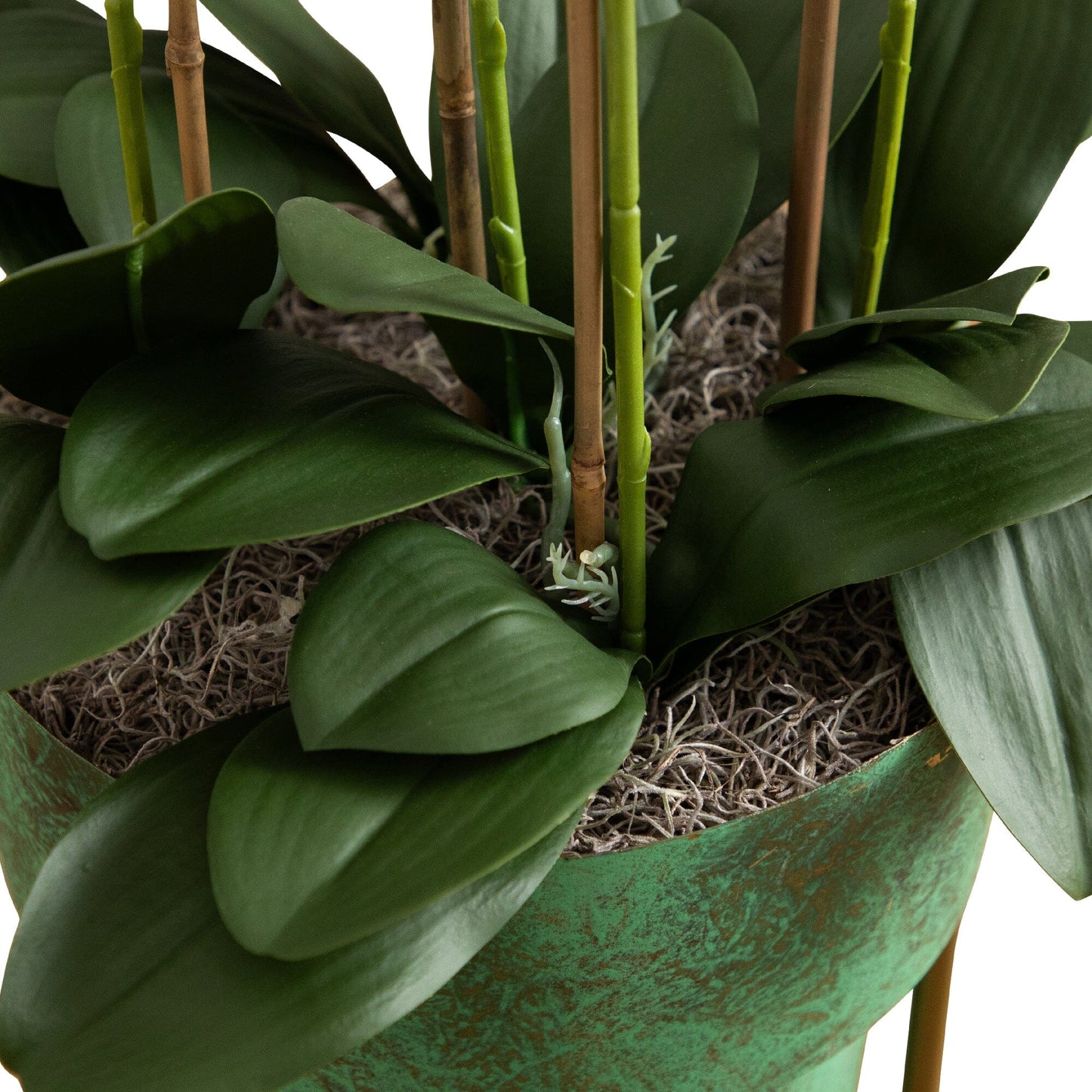 Orchid Faux Arrangement in Patina Planter & Stand 43”