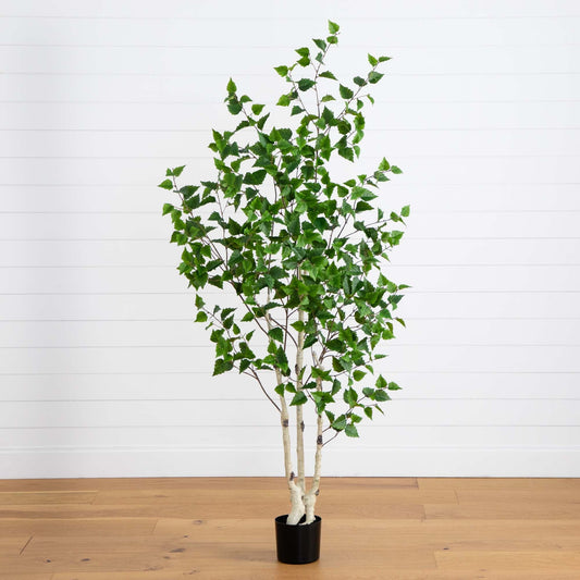 Birch Faux Tree with Real Touch Leaves 6’