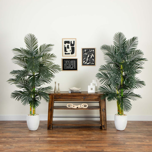 Golden Cane Palm Triple Stalk Faux Tree (Set of 2) 6’