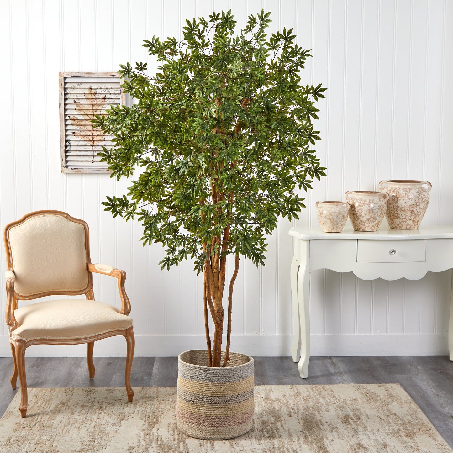 Japanese Maple Faux Tree in Natural Cotton Woven Planter 6’