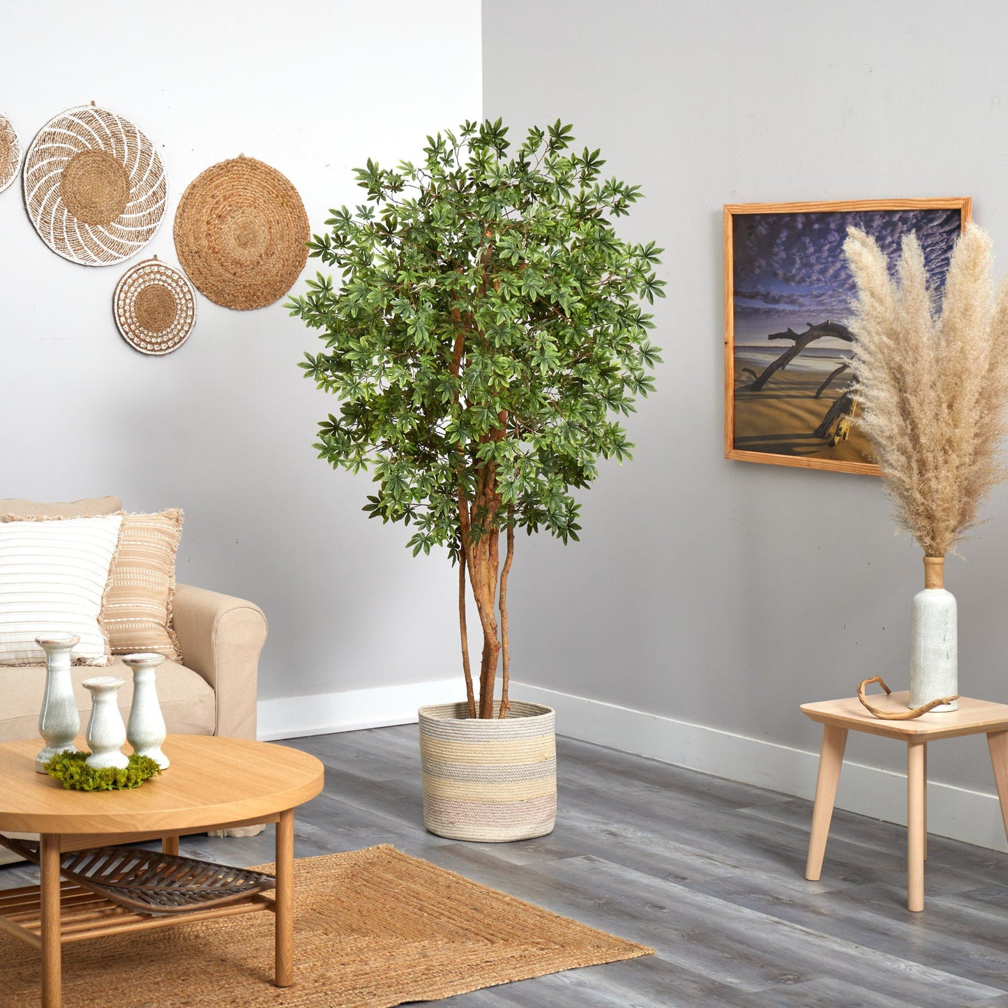 Japanese Maple Faux Tree in Natural Cotton Woven Planter 6’