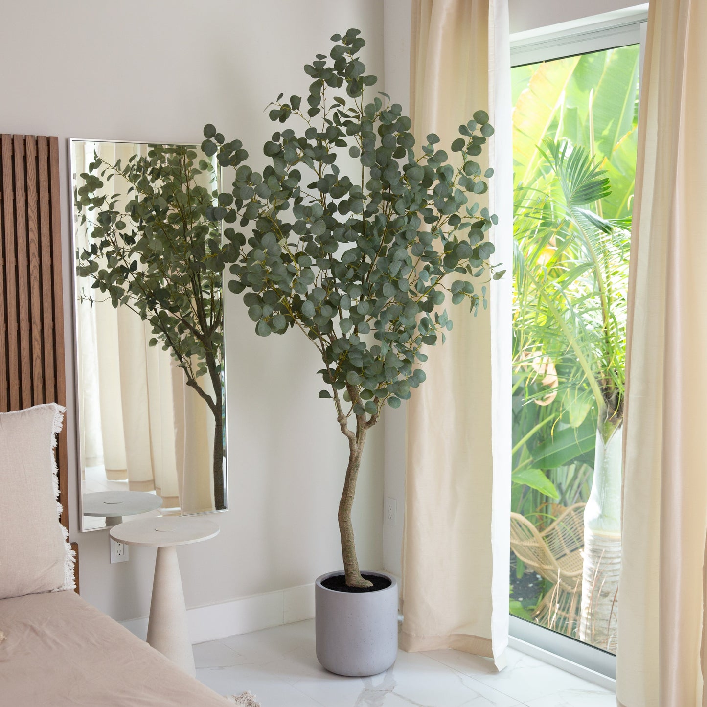 Eucalyptus Faux Tree in Resin Stone Planter 7.5’