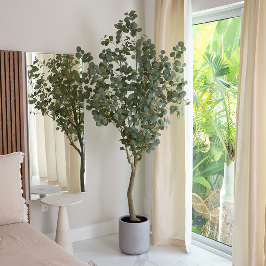 Eucalyptus Faux Tree in Resin Stone Planter 7.5’