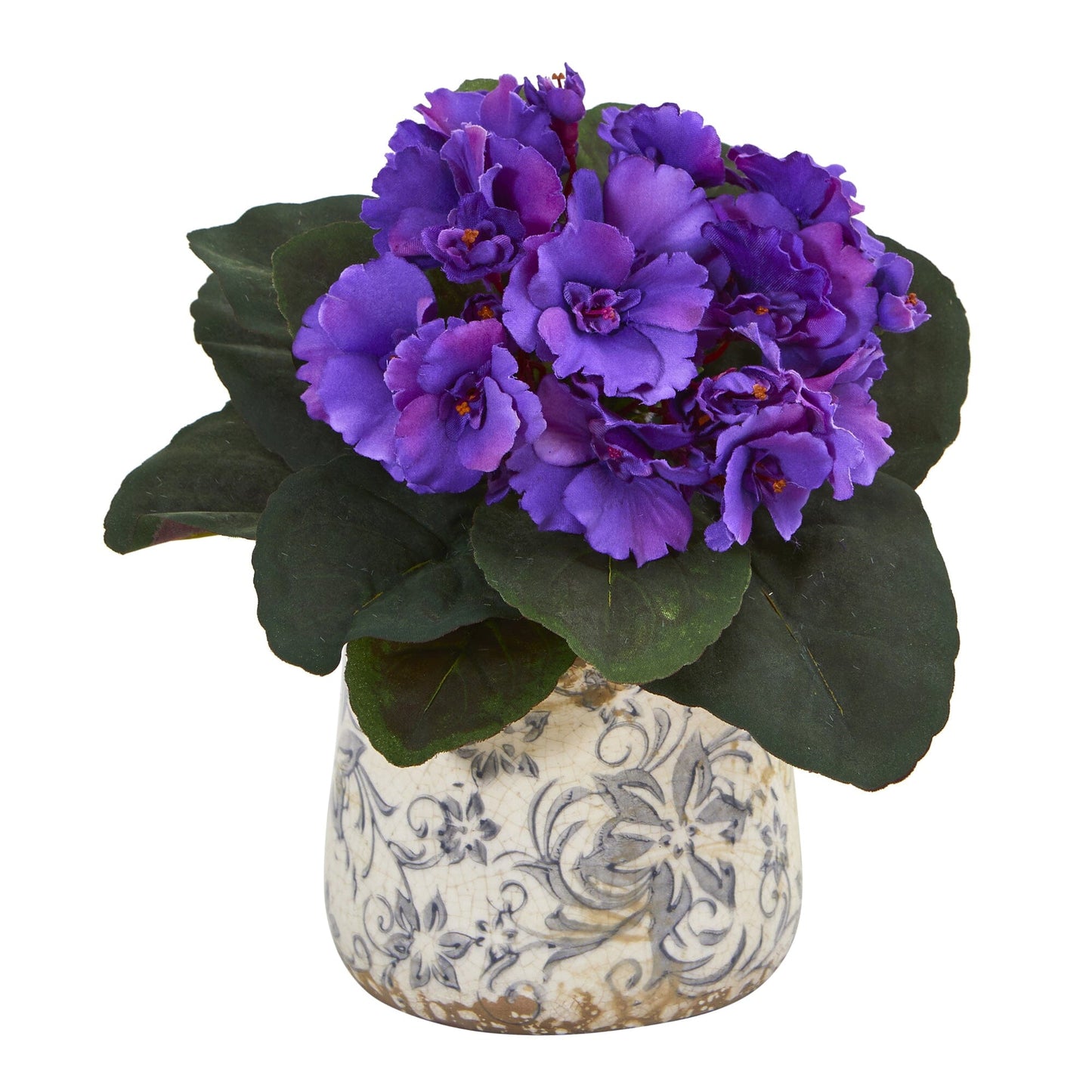 African Violet (Set of 2) Faux Plant in Floral Design Vase 8”