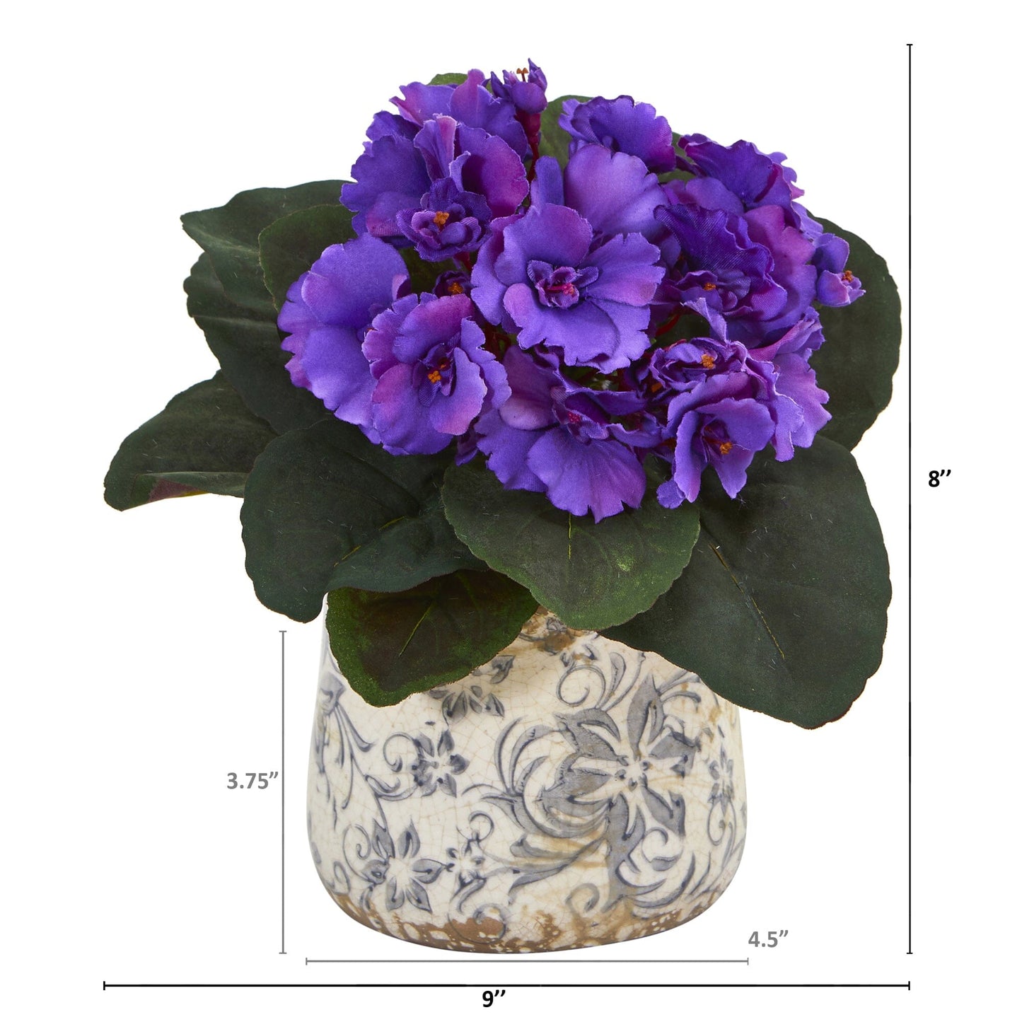 African Violet (Set of 2) Faux Plant in Floral Design Vase 8”