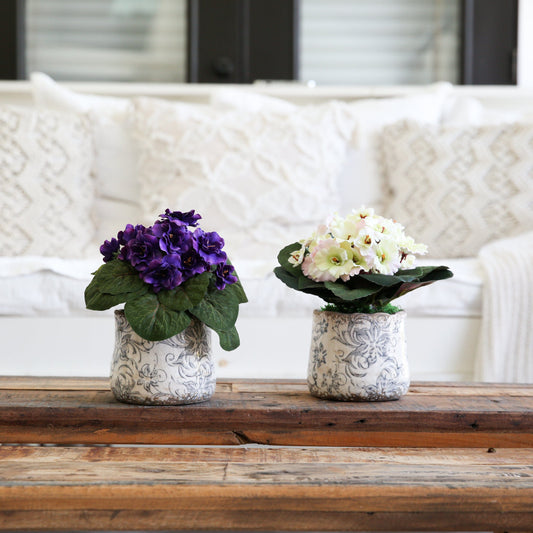 African Violet (Set of 2) Faux Plant in Floral Design Vase 8”