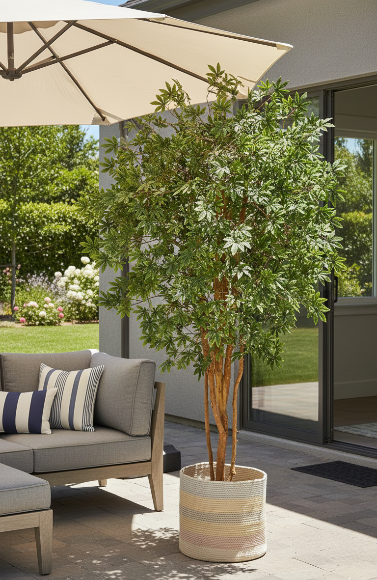 Japanese Maple Faux Tree in Natural Cotton Woven Planter 6’